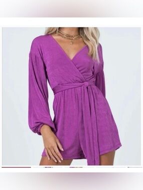 Princess Polly Deep Purple Satin Dress with V-Neck